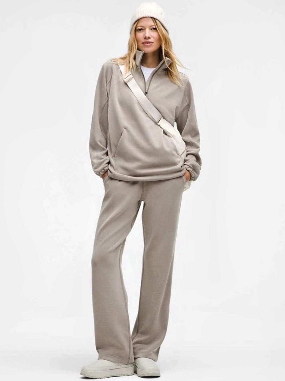 Lululemon Softstreme Half-Zip and Pants Set Taupe